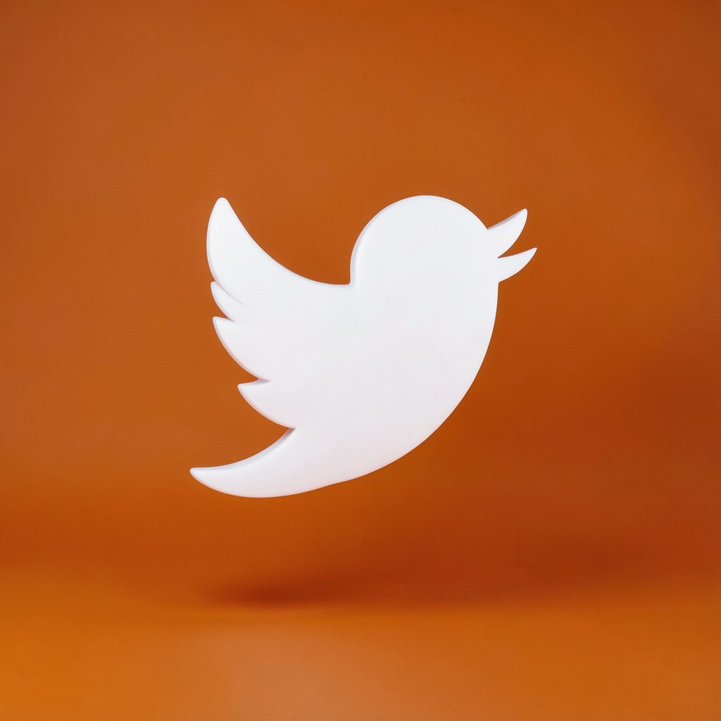 Twitter bird emblem icon in blue tones on a plain background